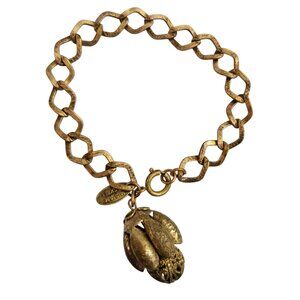 Miriam Haskell Chain Bracelet Brass Capped Filigree Ball Bead Dangle Signed C943